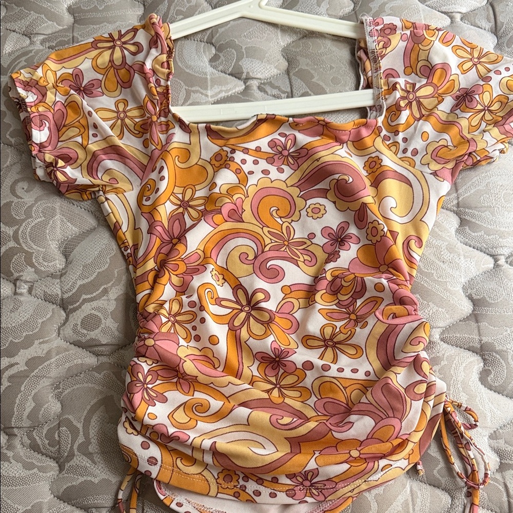 Bwear Floral Swirl Blouse - Pink and Orange
